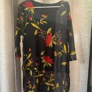 Alfani Womens Floral Black Blouse Tunic Sheer